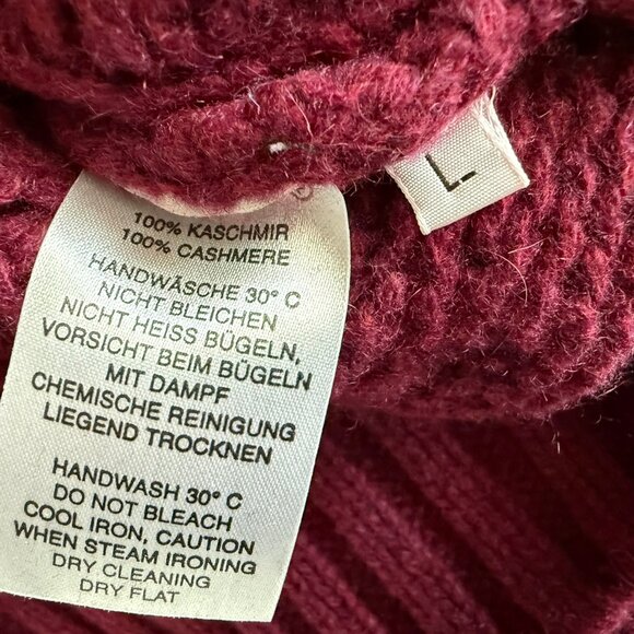VonBraun,Made in Italy, Burgundy Cable Turtlenk-Thick 100% Cashmere Sweater, LG - Picture 7 of 10